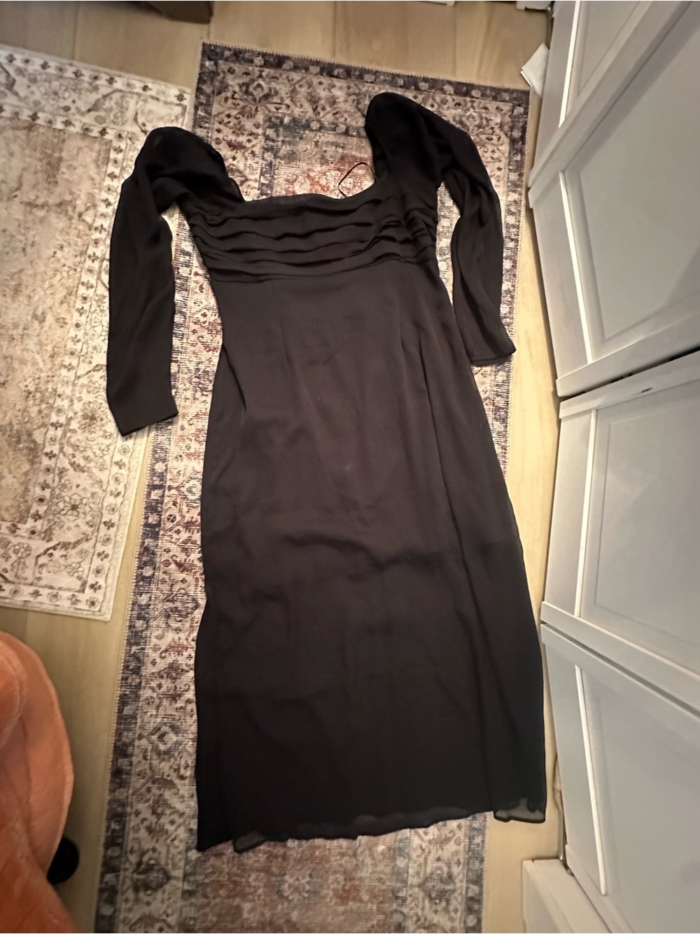Abercrombie & Fitch Black Long-Sleeve Sheer Midi Dress